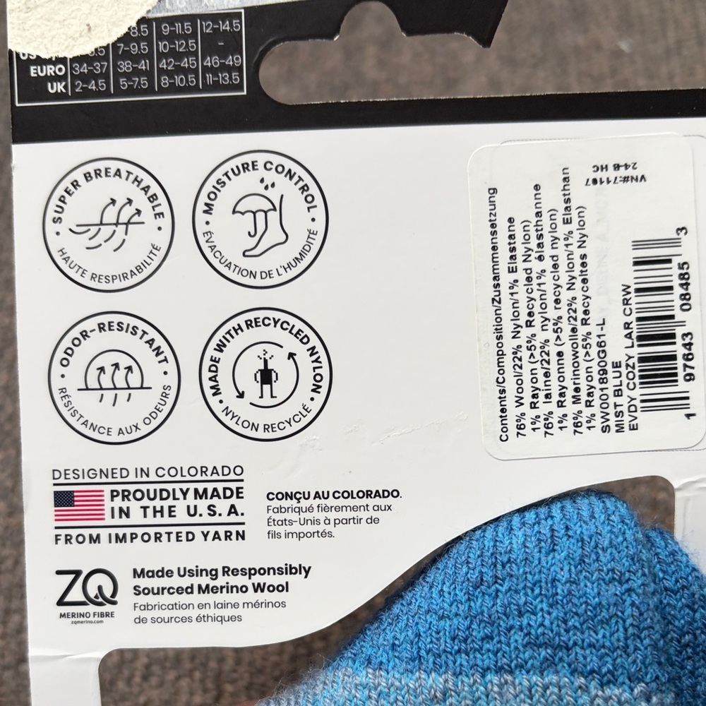 Smartwool Everyday Merino Light Cushion Casual Socks in Blue Size L - Picture 4 of 5